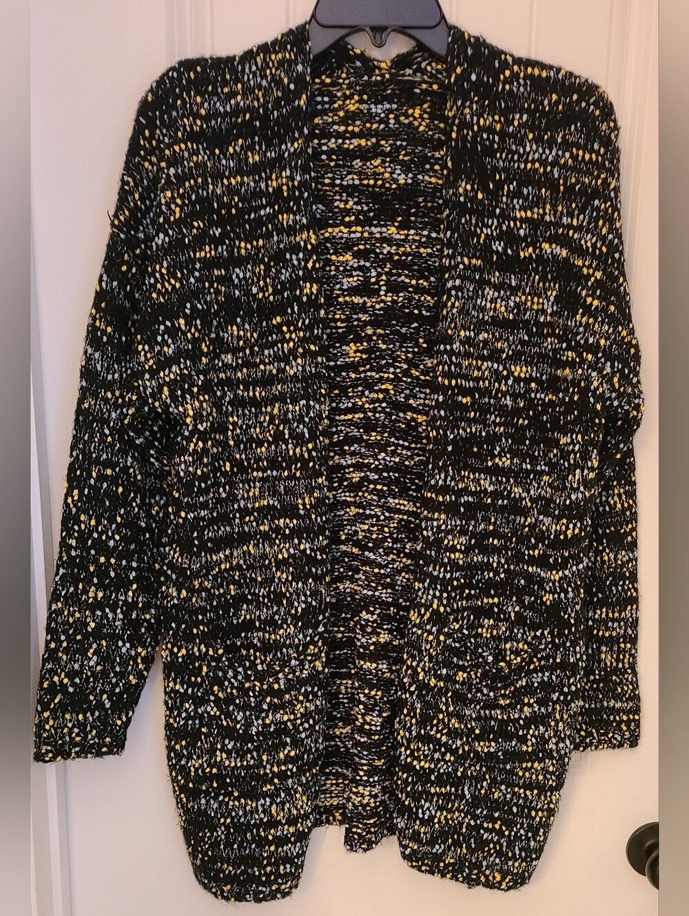 Cozy Open-Front Black Speckled Cardigan Sweater